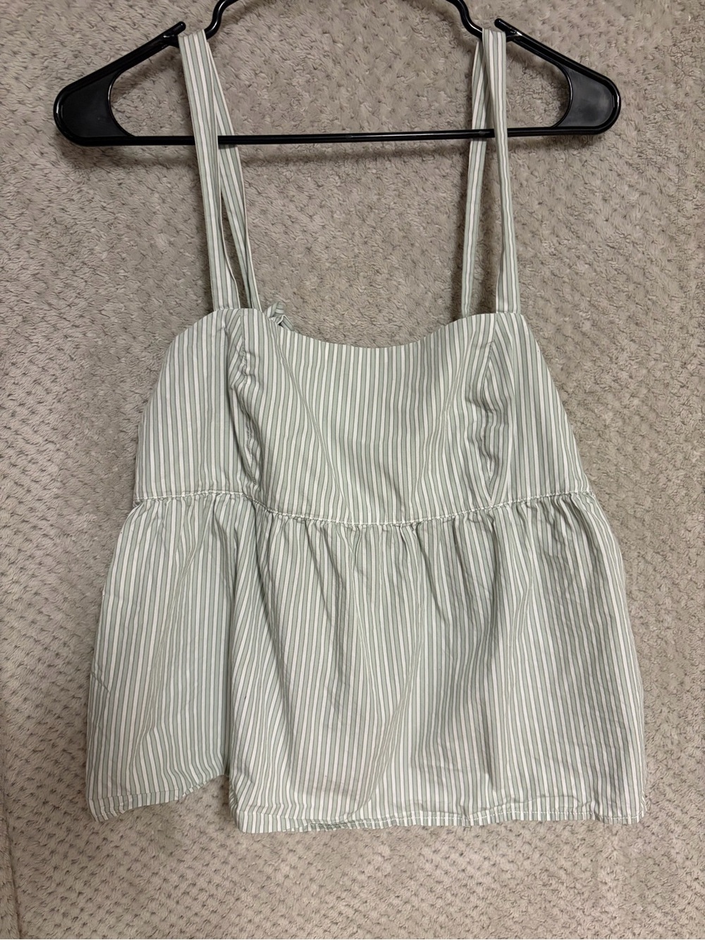 J. Crew Sage and White Striped Peplum Tank